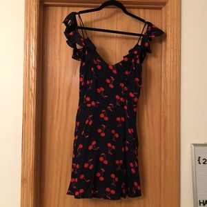 Black mini dress with cherries